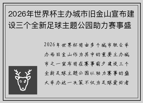 2026年世界杯主办城市旧金山宣布建设三个全新足球主题公园助力赛事盛宴